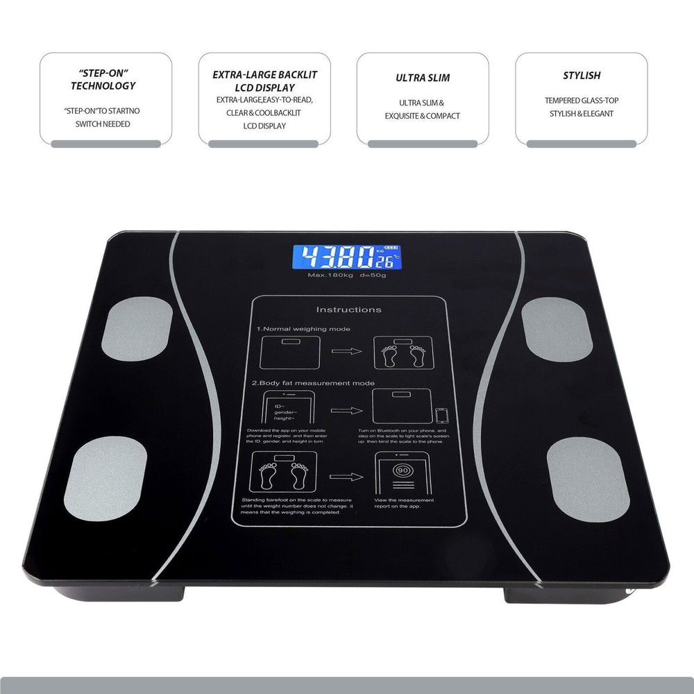Digital Body Weight Scale Backlit Display High Precision Bluetooth BathroomScale