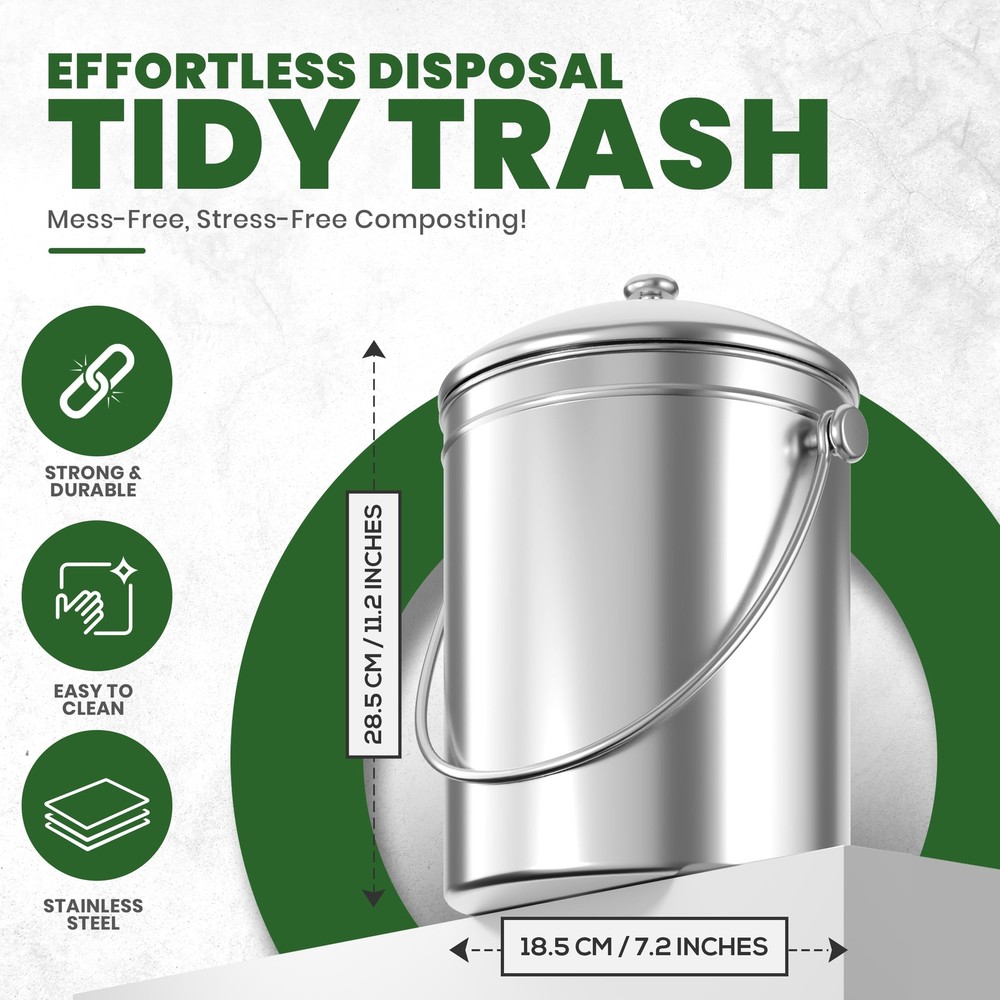 Utopia Kitchen 1.3 Gallon Compost Bin with Lid & Charcoal Filter