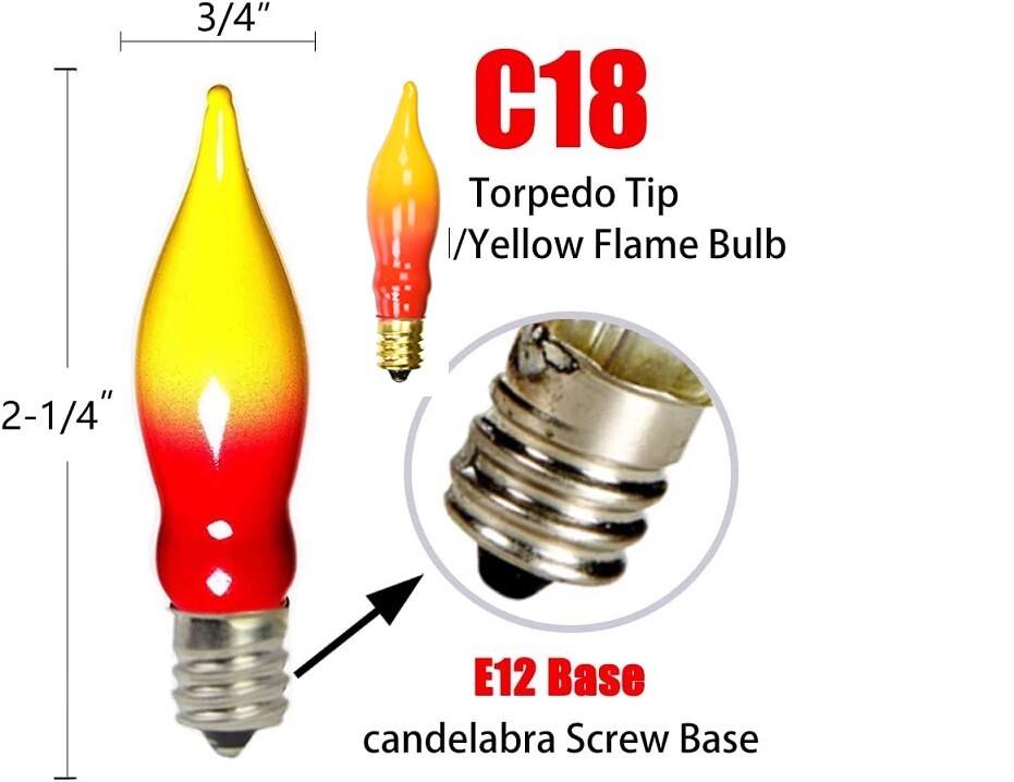 12 Orange/Yellow Flame Candle Lamp Light Bulbs 7 watts /120 volts/E12 Base