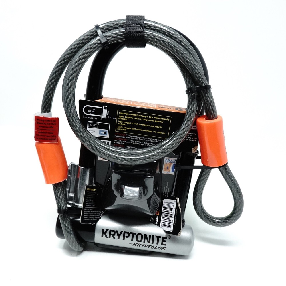 Kryptonite KryptoLok U-Lock - 3.25 x 7", Keyed, Black, Includes 4' cable