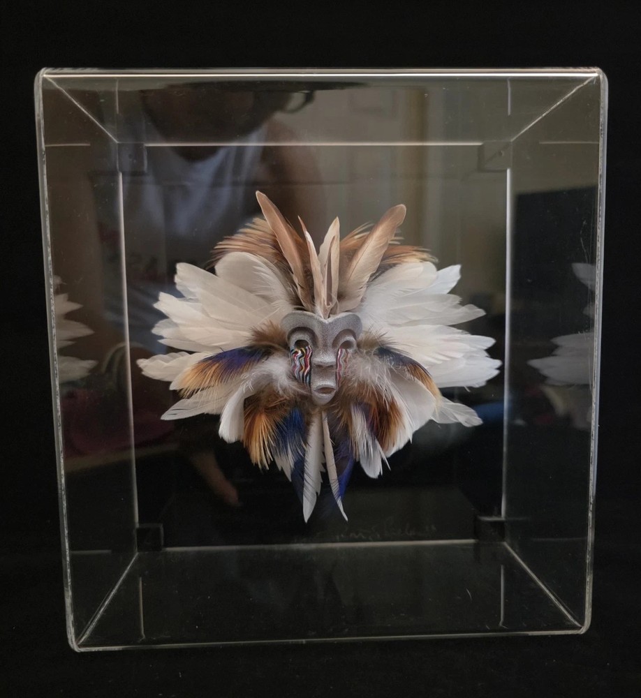 (004) Robert Shields SIGNED Artisan Feathered Tribal Mask