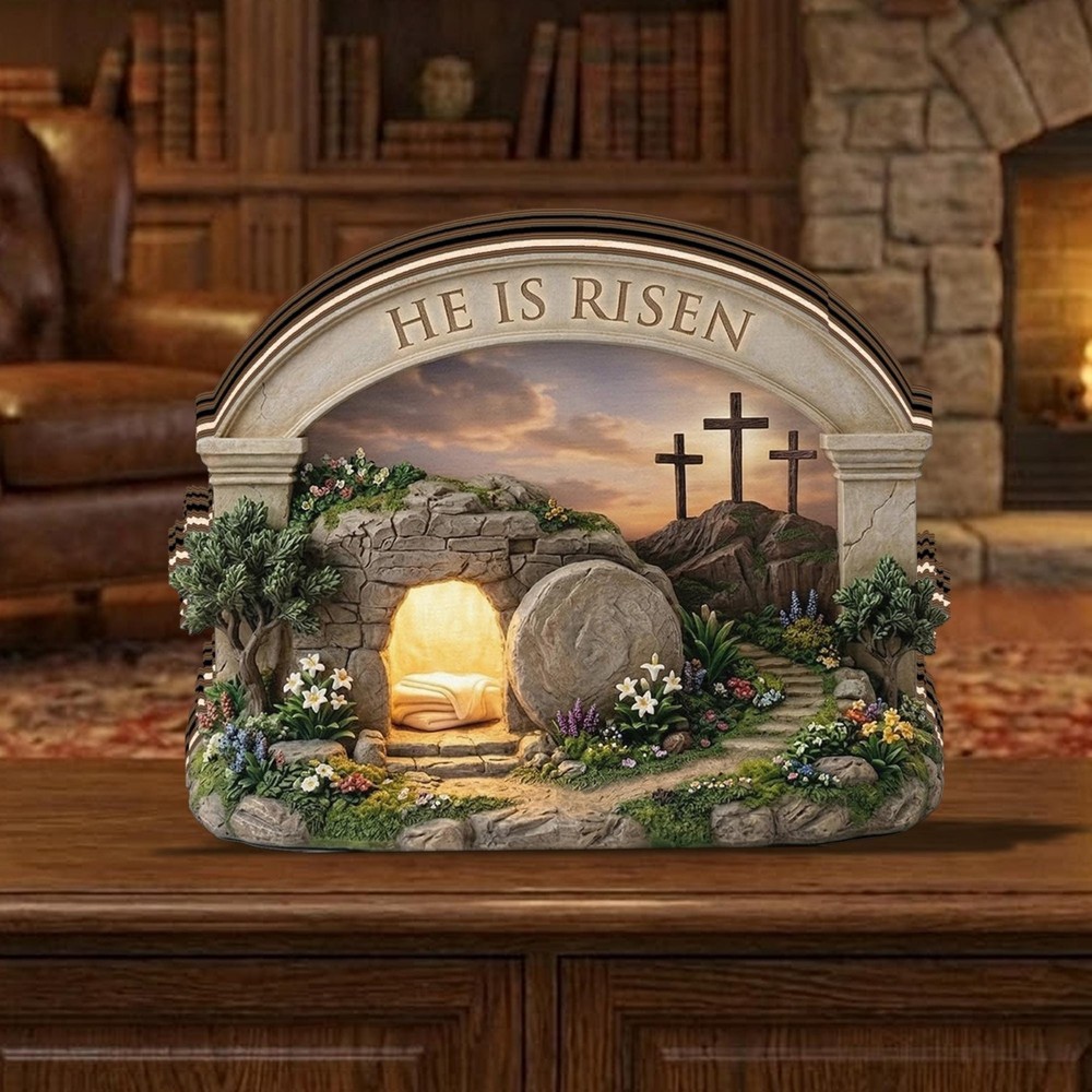 He Is Risen Easter Decor, Empty Tomb Christian Table Sign