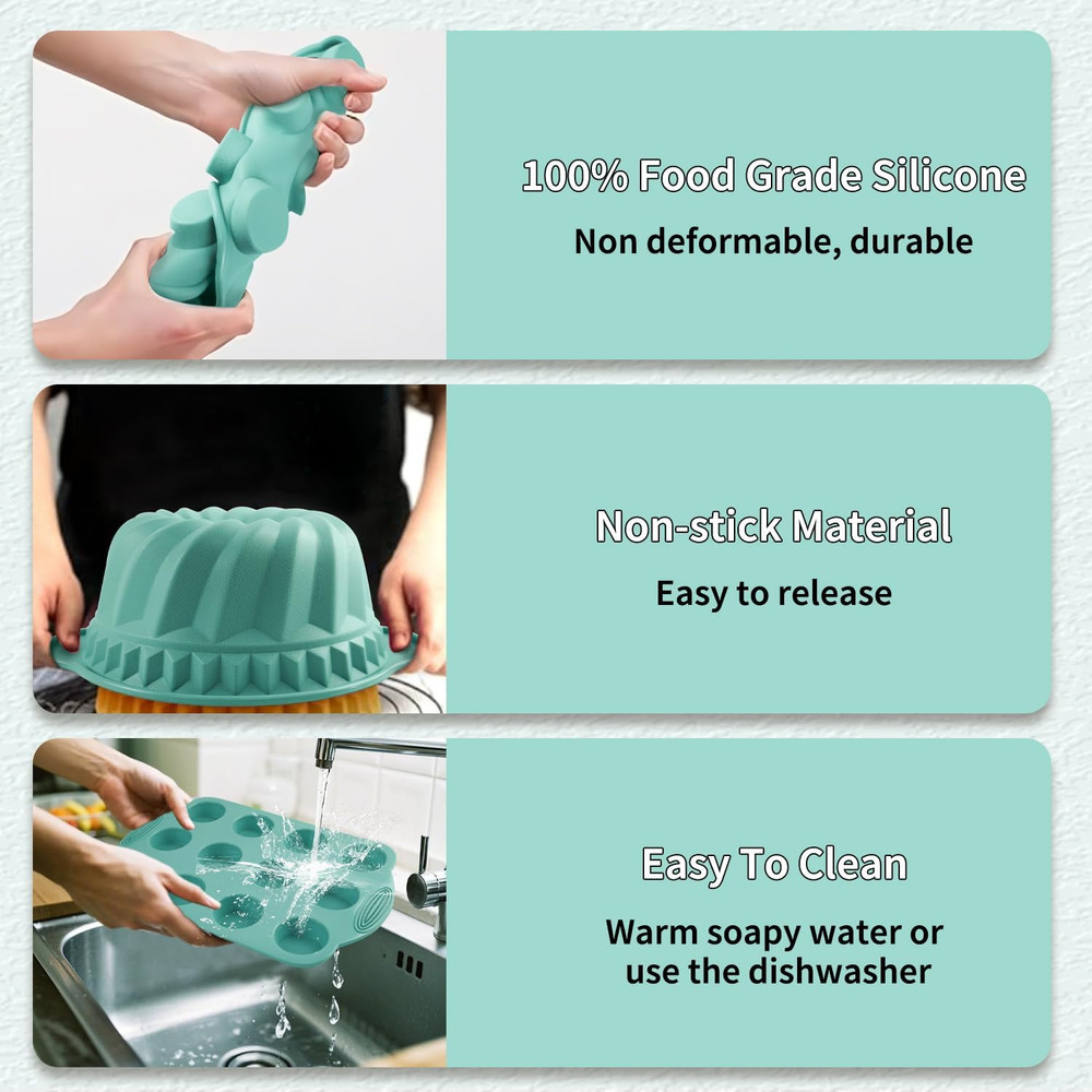 32 Pieces Silicone Baking Pans Set, Nonstick Bakeware Set for Kitchen Oven, Sili