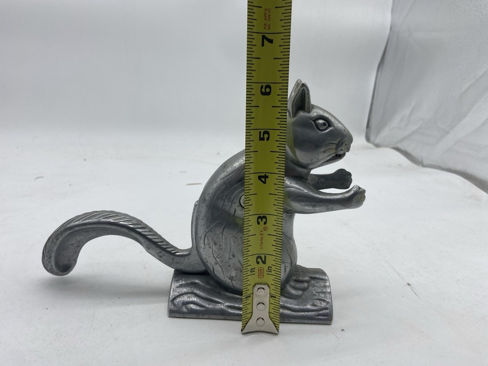 Vintage Aluminum Metal Squirrel on Log Nutcracker