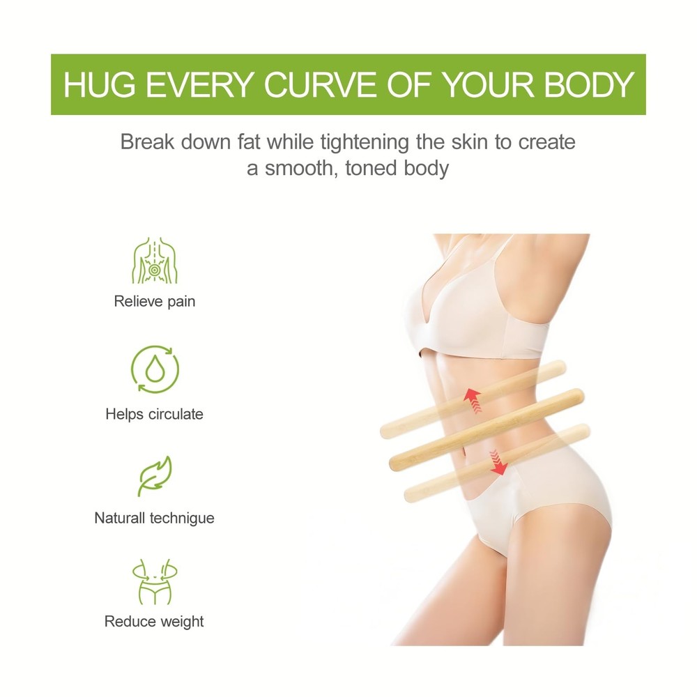 4PCS Solid Bamboo Massage Sticks & Guasha Set with Roller/Stick - 100% Bamboo...