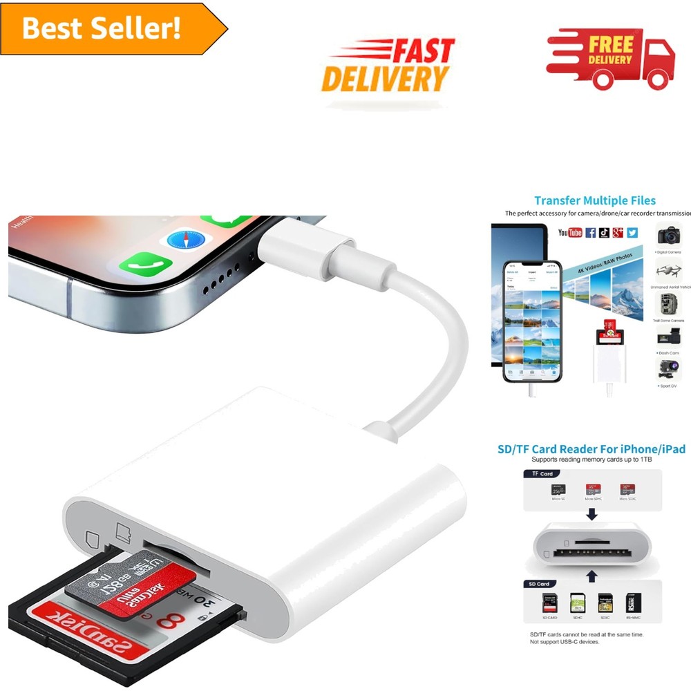 Effortless iPhone SD Card Reader - High-Speed 2-Way Transfer, App-Free Use
