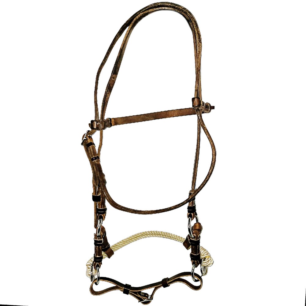 Champion Turf Harness Leather Double Rope Nose Sidepull Bitless Bridle