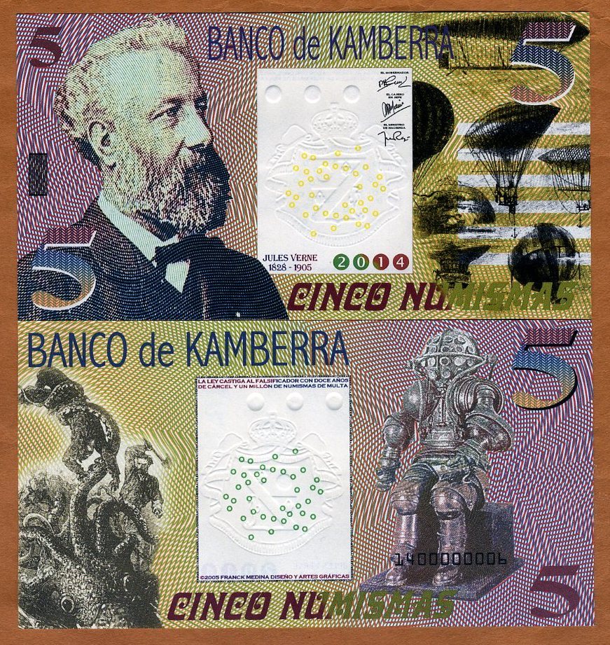 Kamberra, Kingdom, 5 Numismas, 2014, UNC Jules Verne