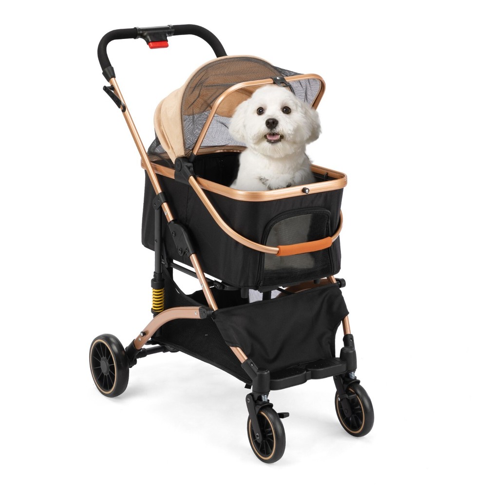 COZIWOW Pet Stroller Folding Stroller with Cup Holder, Storage Basket,4 wheels