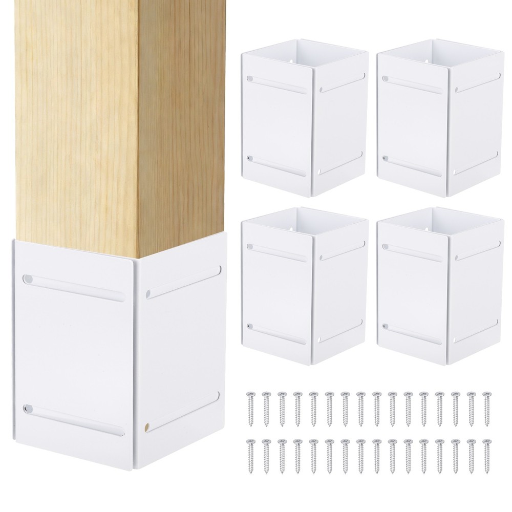 4 Pack Carbon Steel Adjustable Post Protector (Range 3.3"-6") for Fence, White