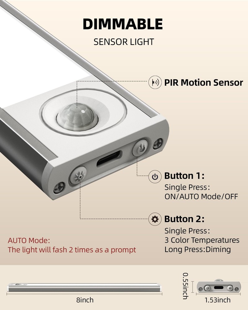AMETHEUS 6-Pack Under Cabinet Lighting Wireless, LED Motion Sensor Light Indo...
