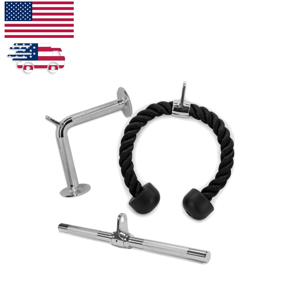 880 LB Capacity Cable Machine Accessories: Essential Tricep Rope & Bars Set