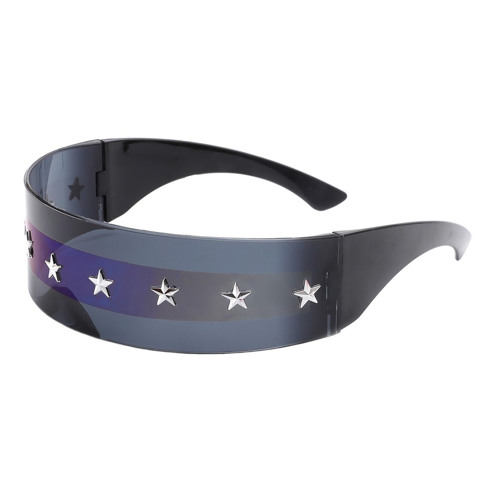 Cyclops Shield Sunglasses Star Studs Mirrored Mono Lens Rectangle UV 400