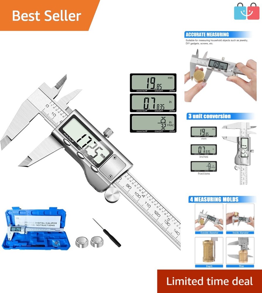 Digital Caliper Measuring Tool, Stainless Steel Vernier Caliper Digital Micro...
