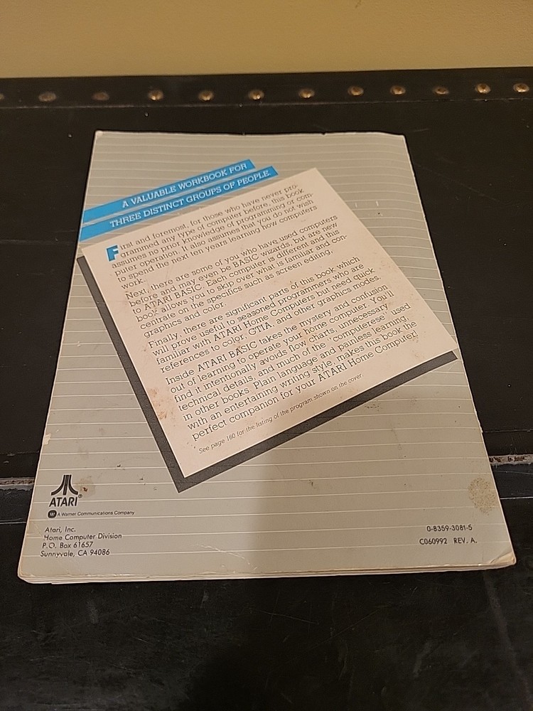 INSIDE ATARI BASIC By Bill Carris Atari Vintage Manual 400/800/XL/XE Preowned