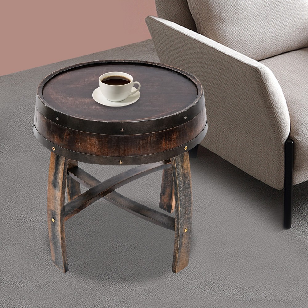 Solid Wood Round Barrel-style End Table Home Tea/coffee Table Wine Side Table