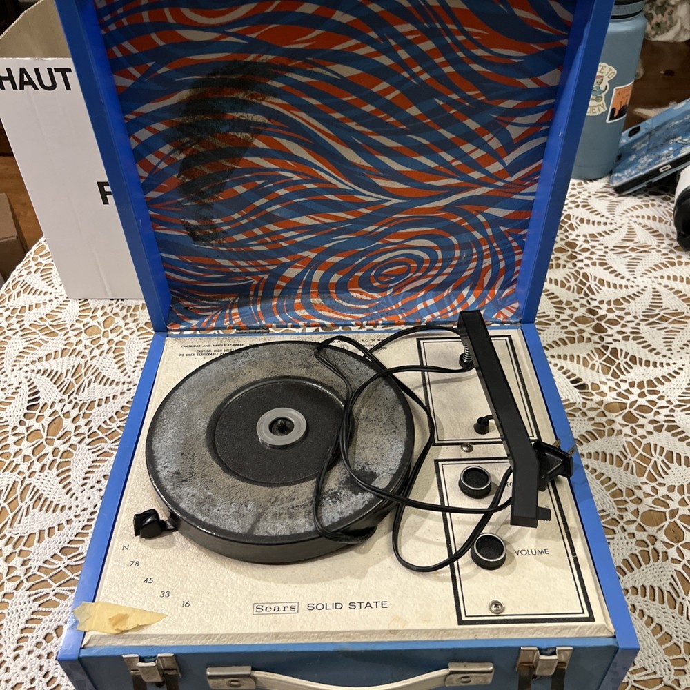Sears Solid State Vintage Red/Blue Record Player Psychedelic Blue Orange