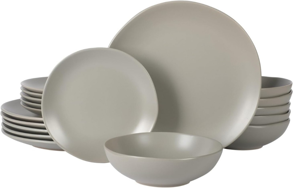 Bethel 18-Piece Matte Grey Ceramic Dinnerware Set for 6 - Organic Shape