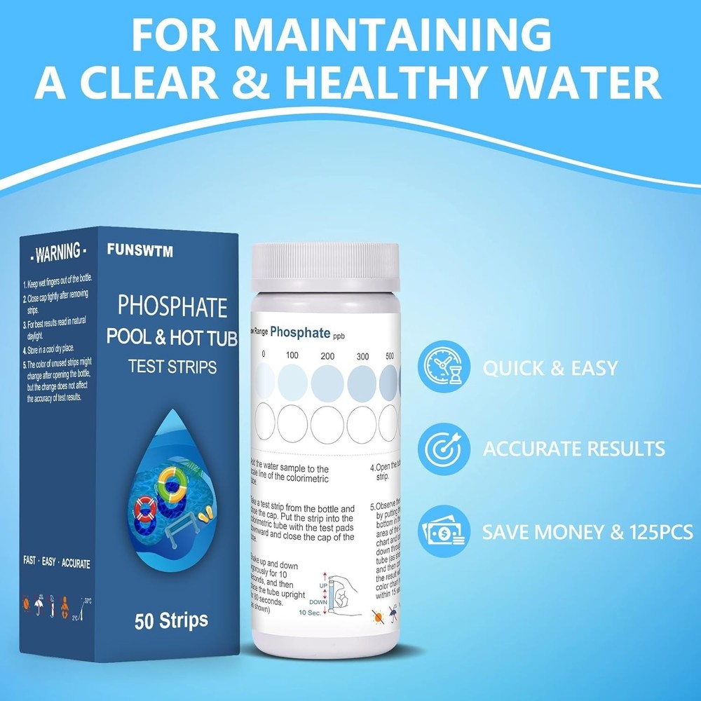Phosphate Kit for Pool & Hot Tub – 50 Strips,Fast & Easy for Phosphate Leve...
