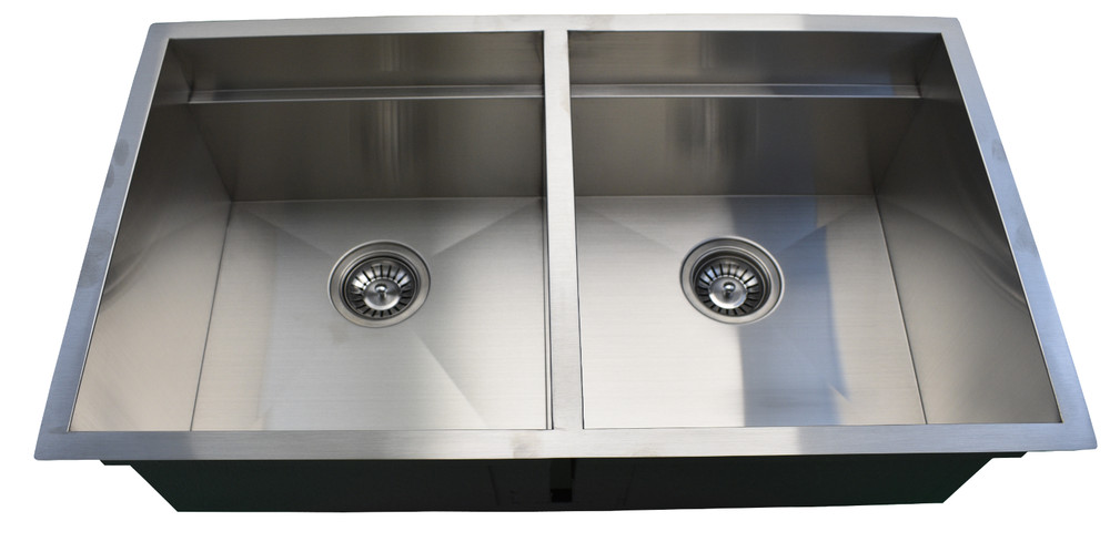 30" Zero-Radius Undermount Stainless Steel Equal Bowl Kitchen Sink - 10" Deep