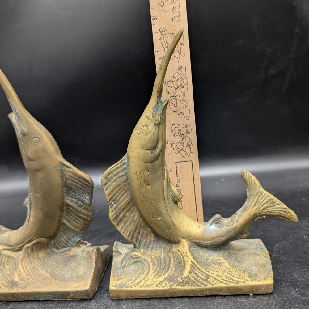 Vintage Solid Brass Nautical Sailfish Bookends