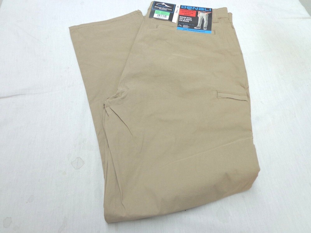 DENALI Delta Khaki Technical Stretch Pants -Side Zipper Media Pocket  NWT 34/30
