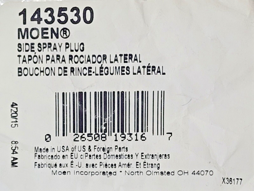 Moen 143530 Replacement Diverter Plug / Caldwell Side Spray Plug - NEW