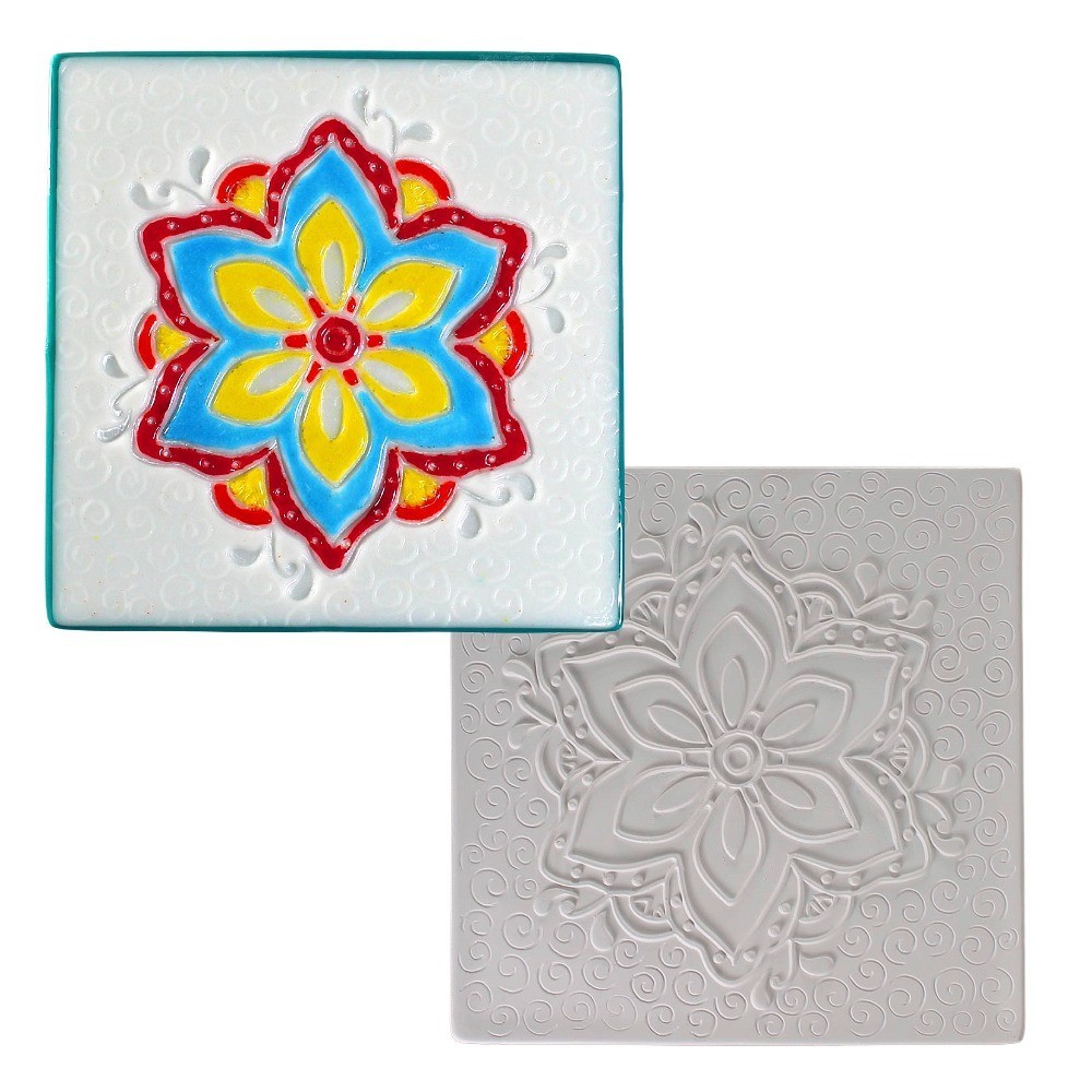 7"SQ.-Deep .5" Mandala Texture Tile Mold Glass Fusing