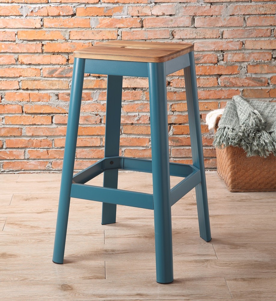Jacotte Natural & Teal Finish Bar Stool