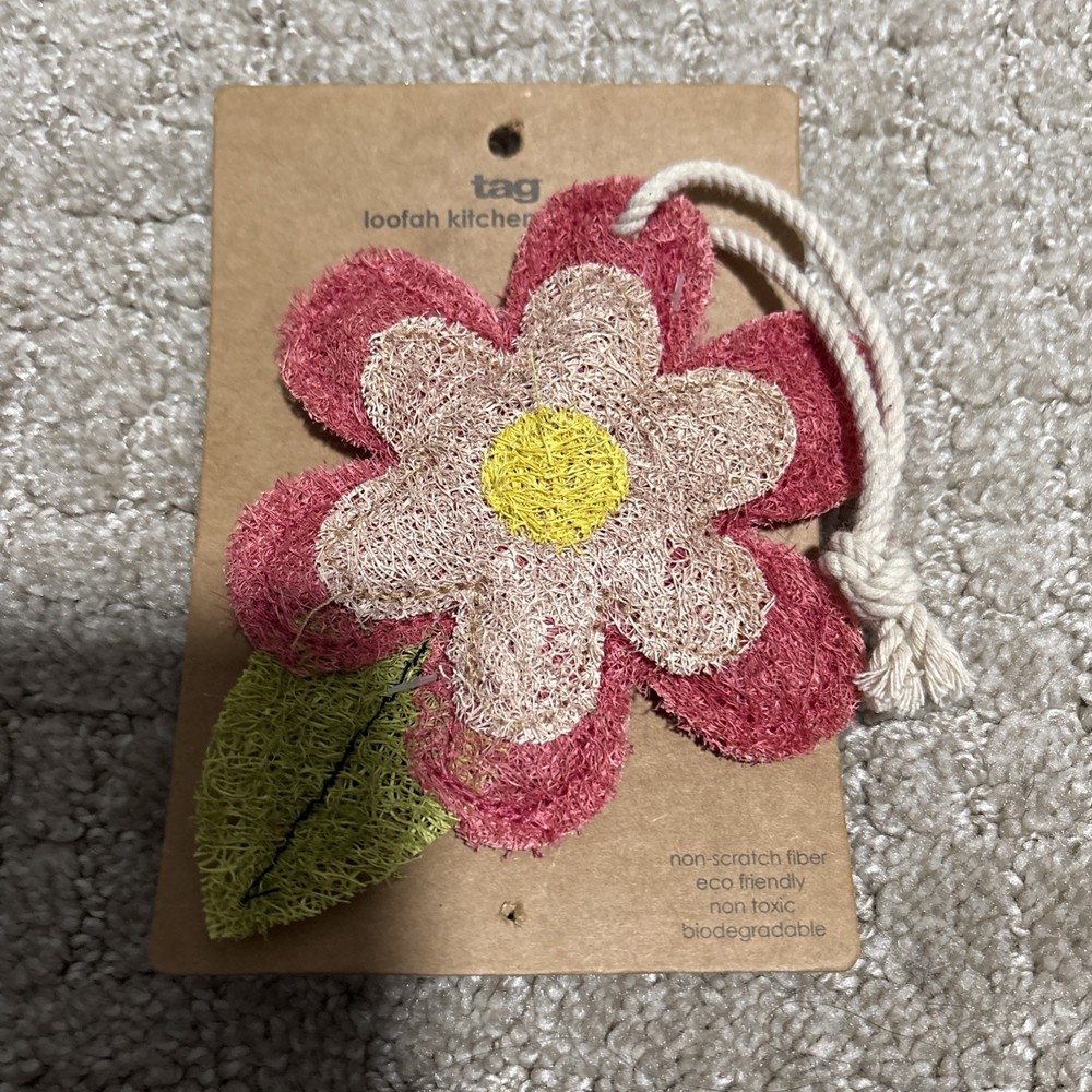 Tag Pink Flower Kitchen Loofah Scrubber