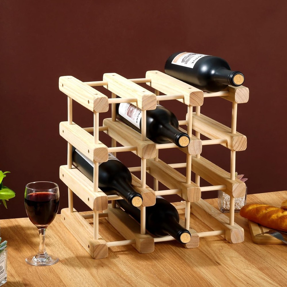 Wooden Wine Rack 12-Bottle Stackable Solid Wood Wine Rack Stackable Modular Wine