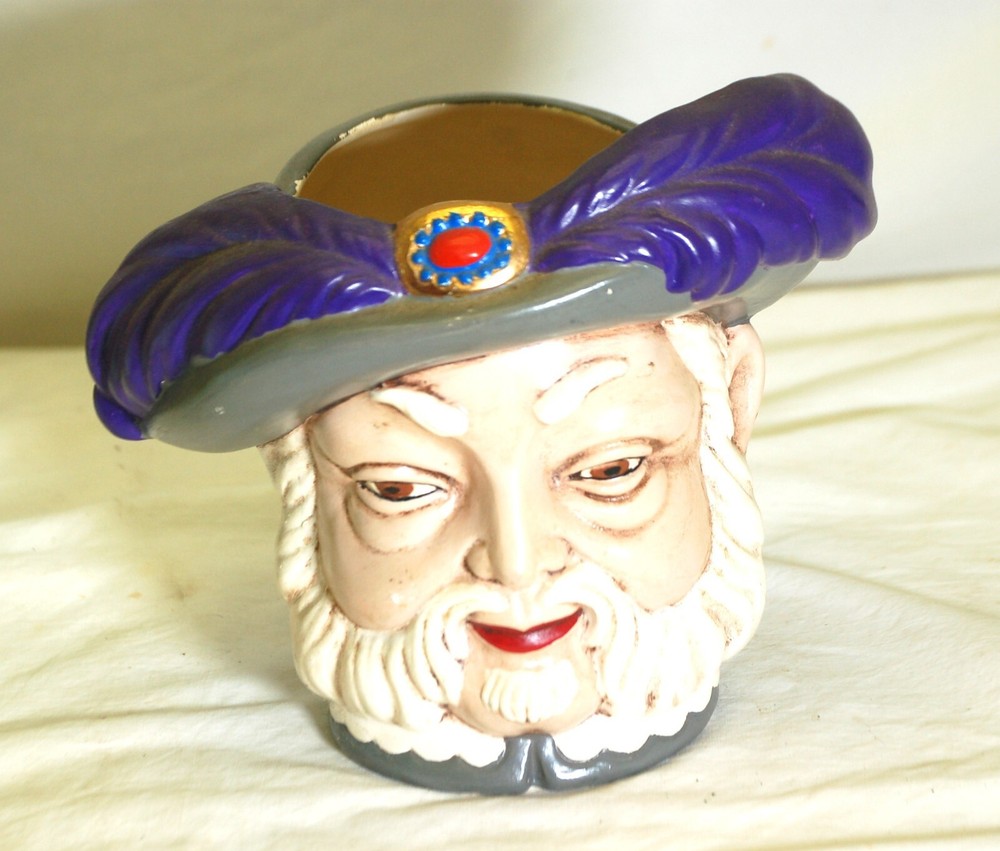 Man Head Planter Vase Signed & Dated