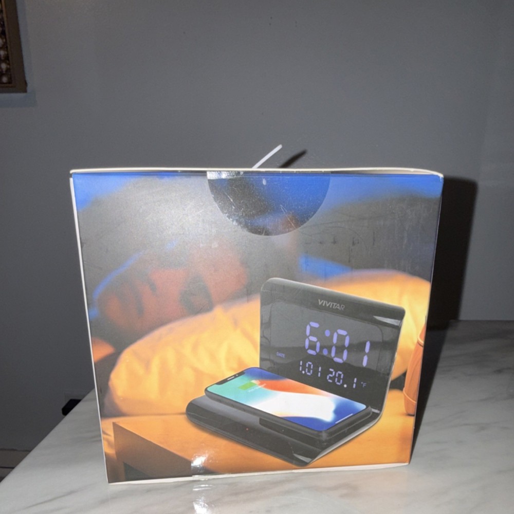Vivitar Alarm Clock Wireless Charger Bright Digital Display Rectangular Black