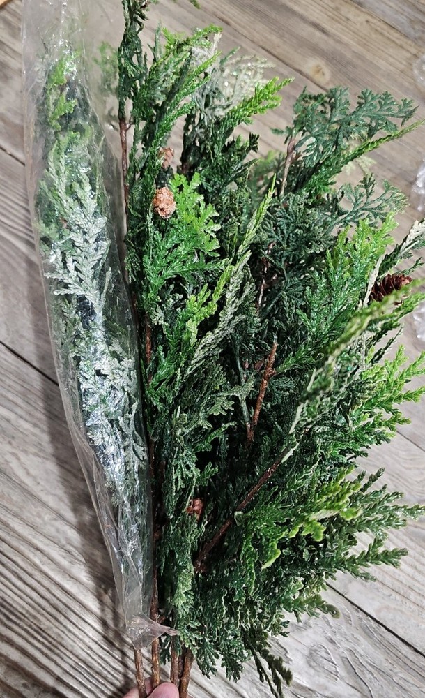 Holiday Elegance Bundle Of Artificial Cedar Pine Cypress Rustic Leaves 5 Stems