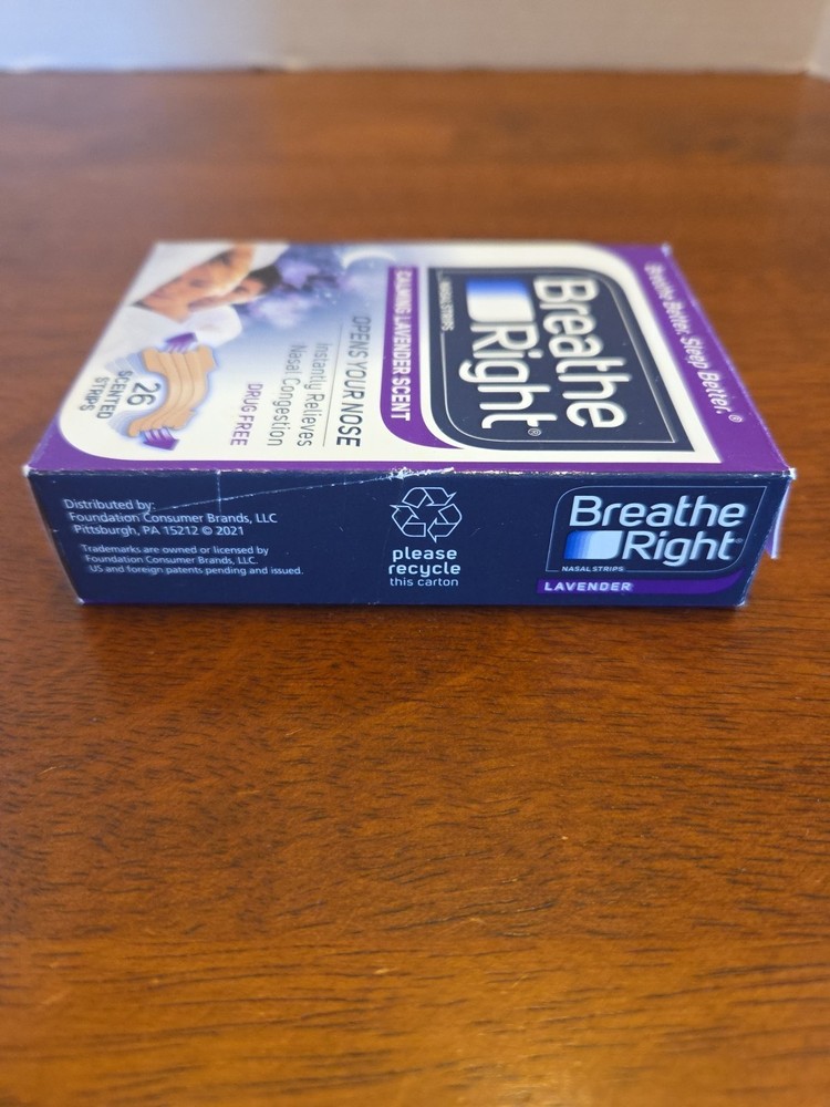 Breathe Right Nasal Strips Lavender Scented 24 Tan Strips Open Package