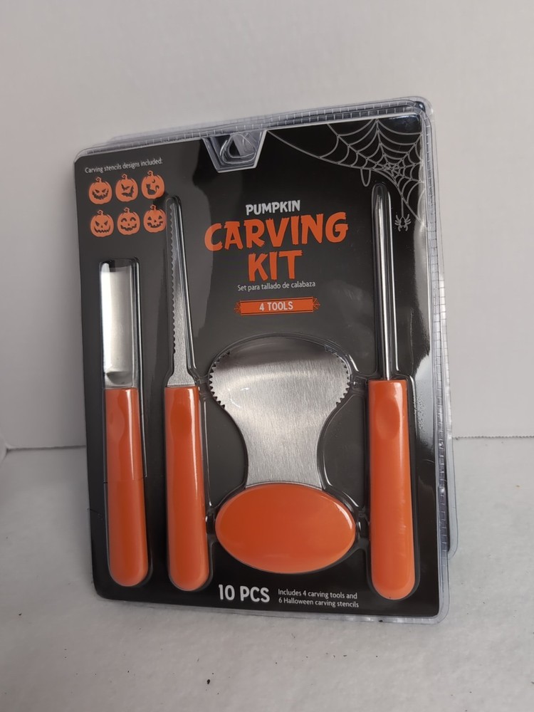 Halloween Pumpkin Carving Kit Tools 10 (4 Tools + 6 Stencils) Jacent