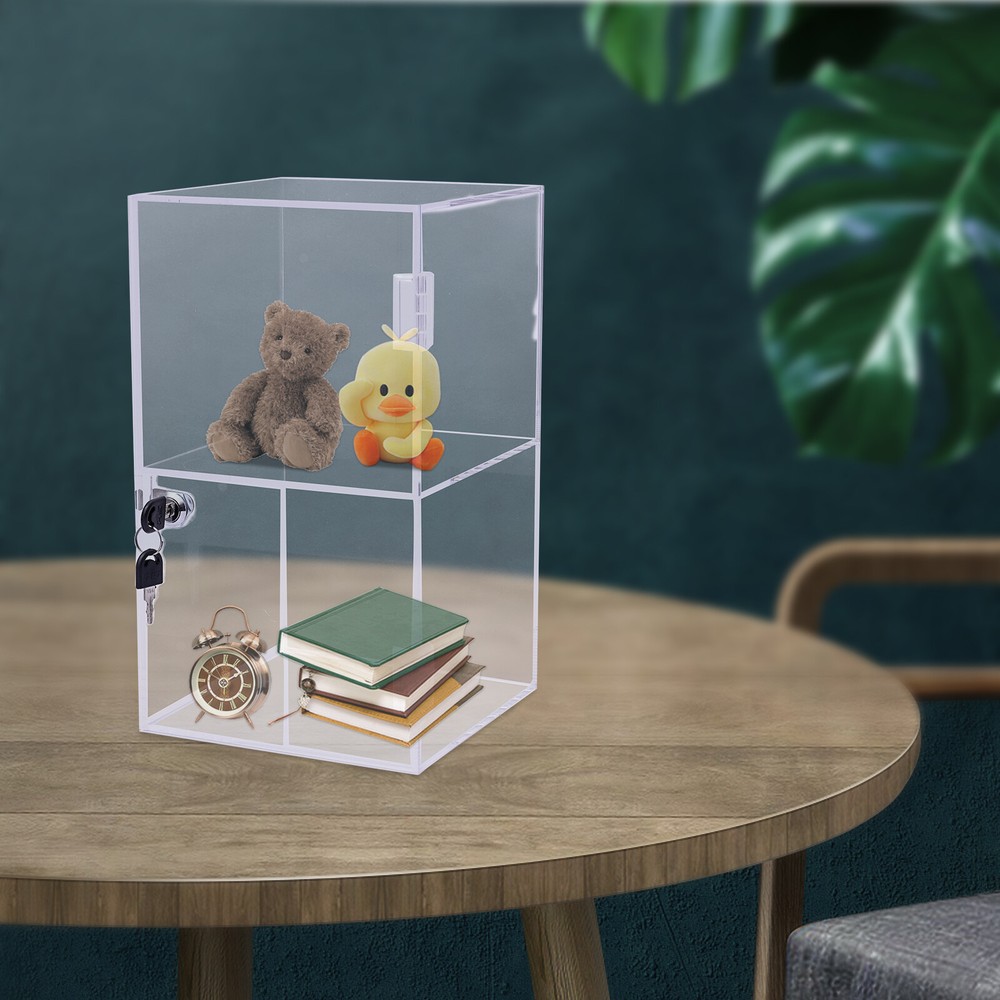 2-layers Countertop Display Case 20*20*35cm Locking Security Showcase Cabinet