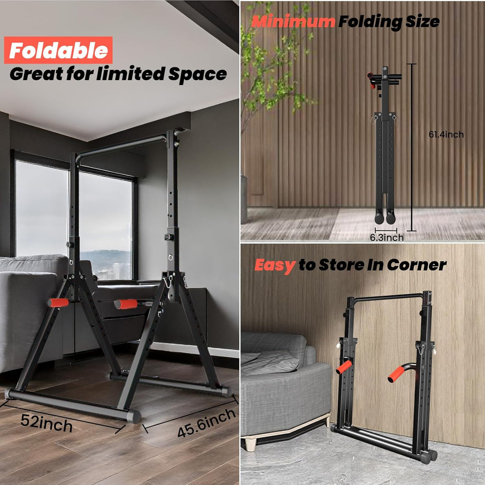 Foldable Power Tower Pull up Bar Dip Station Adjustable Multifunction Workout Pu