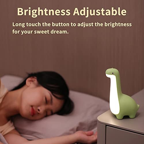 Dinosaur Night Lamp, Dimmable Bedside Night Light USB yellow dinosaur