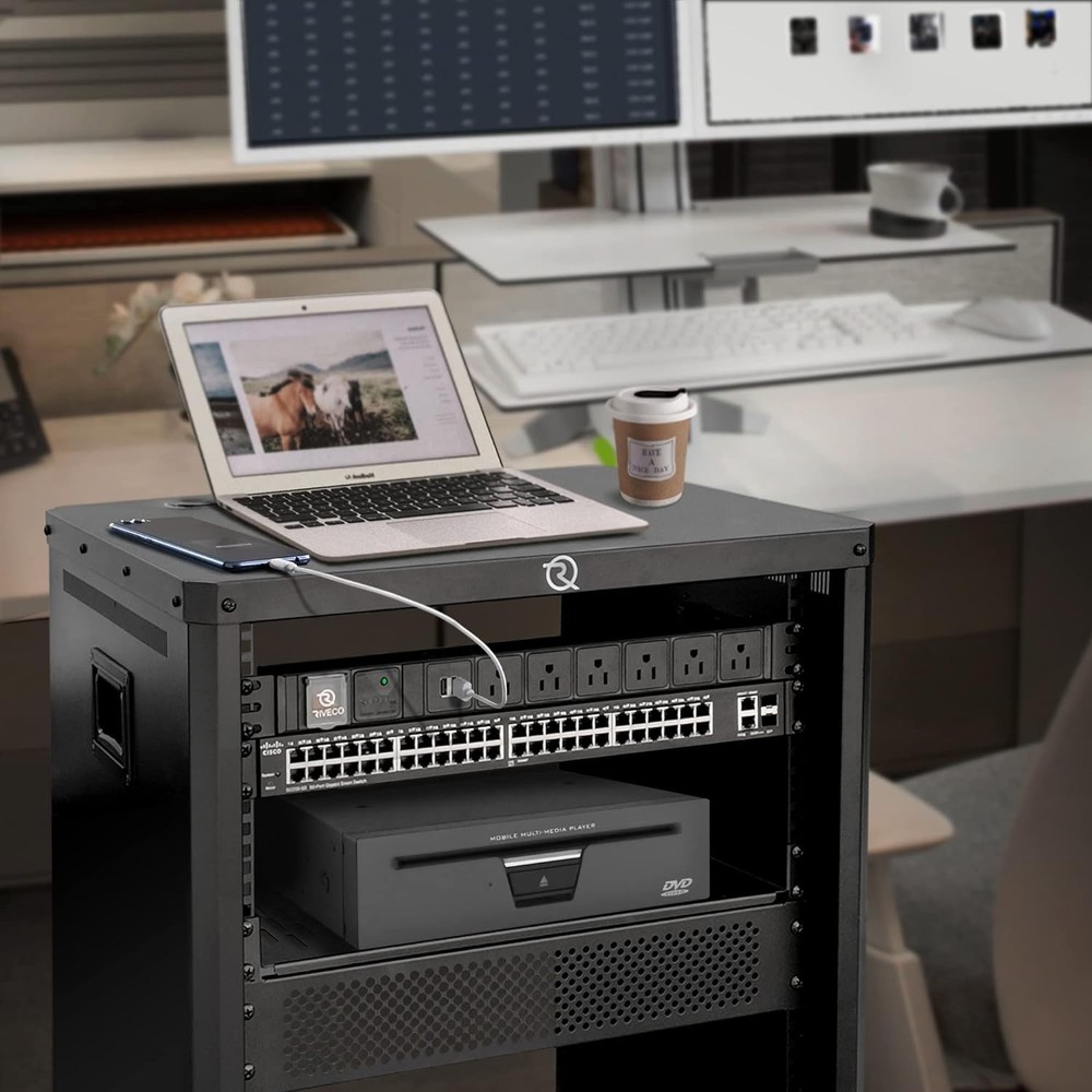 RIVECO 9U Network & Audio Rack with Feet & Wheels Server Rack #3955G T5
