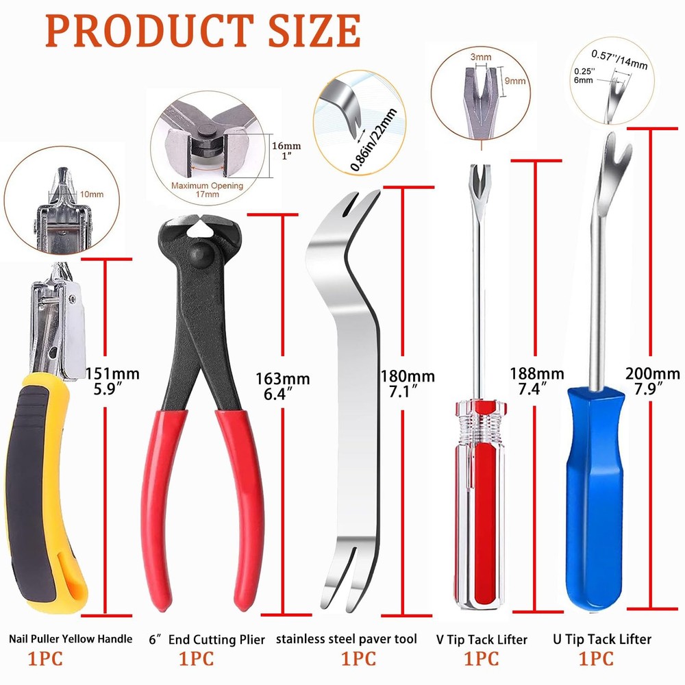 Upholstery Staple Tack Puller Nail Tool Set Nail Puller Plier, Staple Puller,...