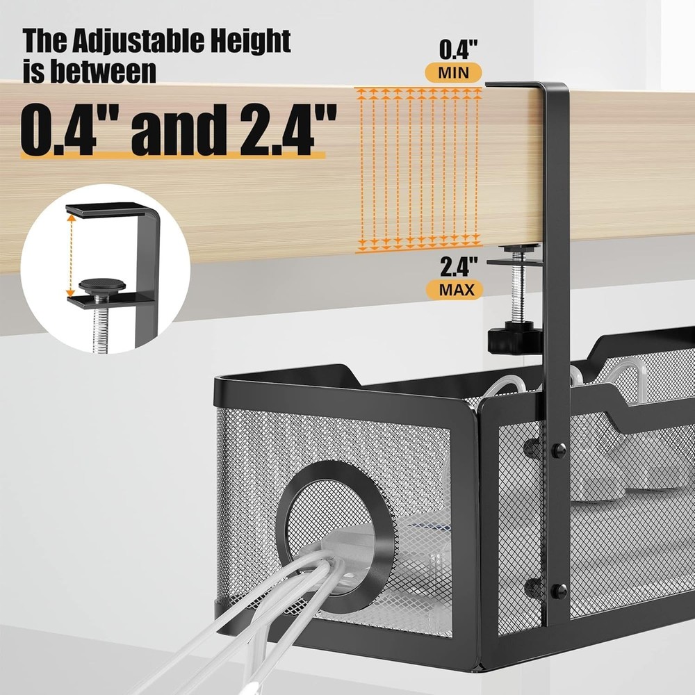 2-Pack Cable Management Tray Under Desk Wire Organizer - Black Set