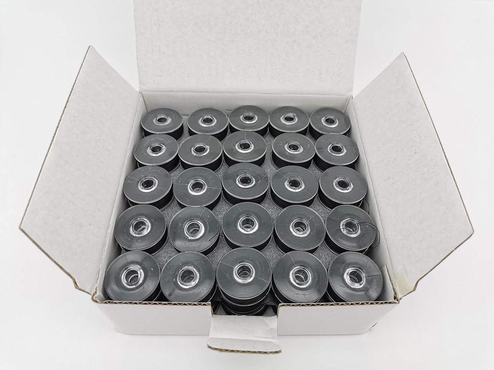 DOUBLELIN Prewound Bobbin, Size M, Style M, Black, 75Pcs per Box, Plastic Sided,