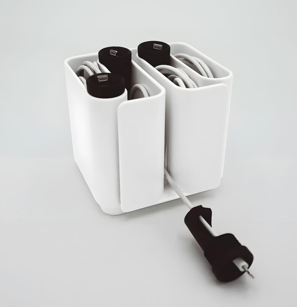 Cable Station Organizer - Keep Cables Tidy & Ready to Use - White 9.34cm