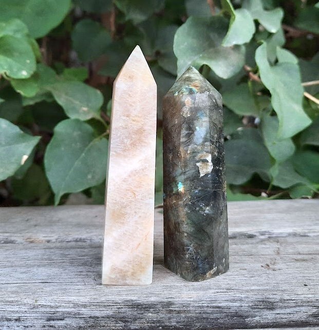 Moonstone Obelisk & Labradorite Generator Duo, Transformation, Inner Growth