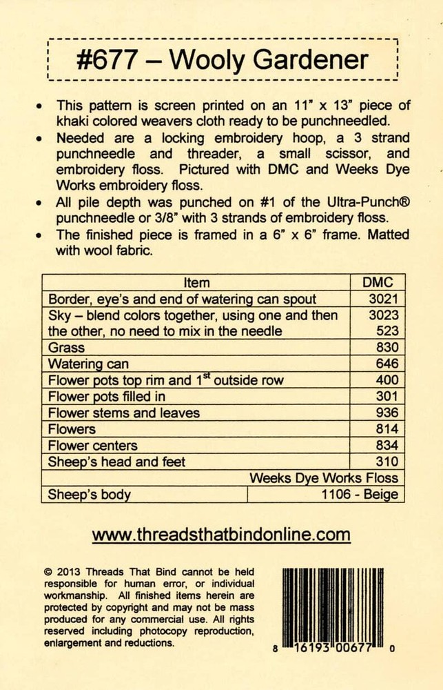 Wooly Gardener 677 Punch Needle Pattern By Threads That Bind Sheep Punchneedle