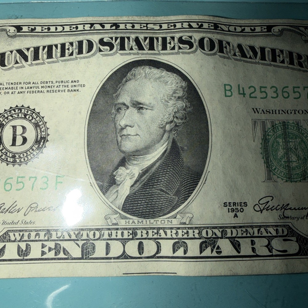 RARE 1950-A $10 Bill Misalignment Error - Visible Alignment Line