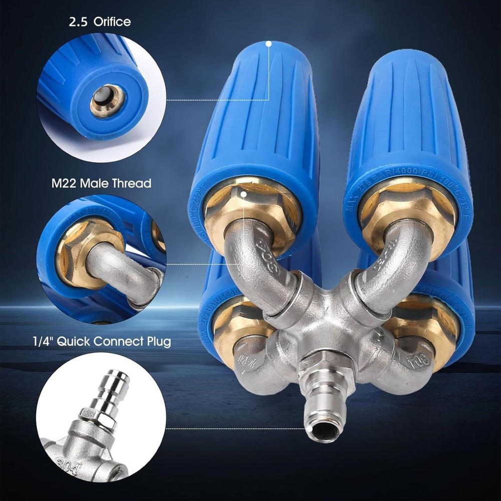 4000PSI Pressure Washer 1/4" Quick Connect Plug Rotating Four Turbo Nozzle