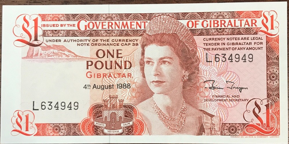 Gibraltar  1 pound  1988  UNC  P- 20e  Prefix L