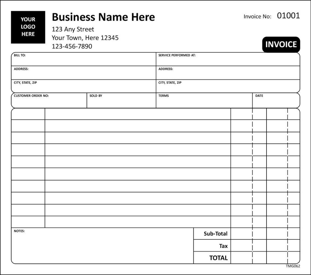 Invoice For Services / 2 or 3 Part Carbonless / TMG062 / Customized